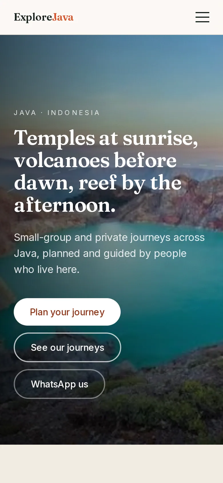 The Explore Java home page on a phone