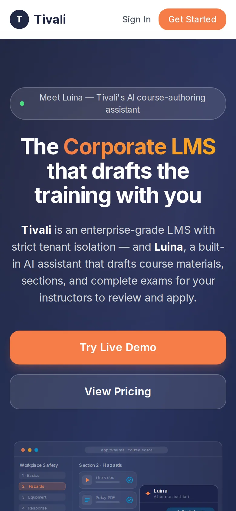 The Tivali home page on a phone